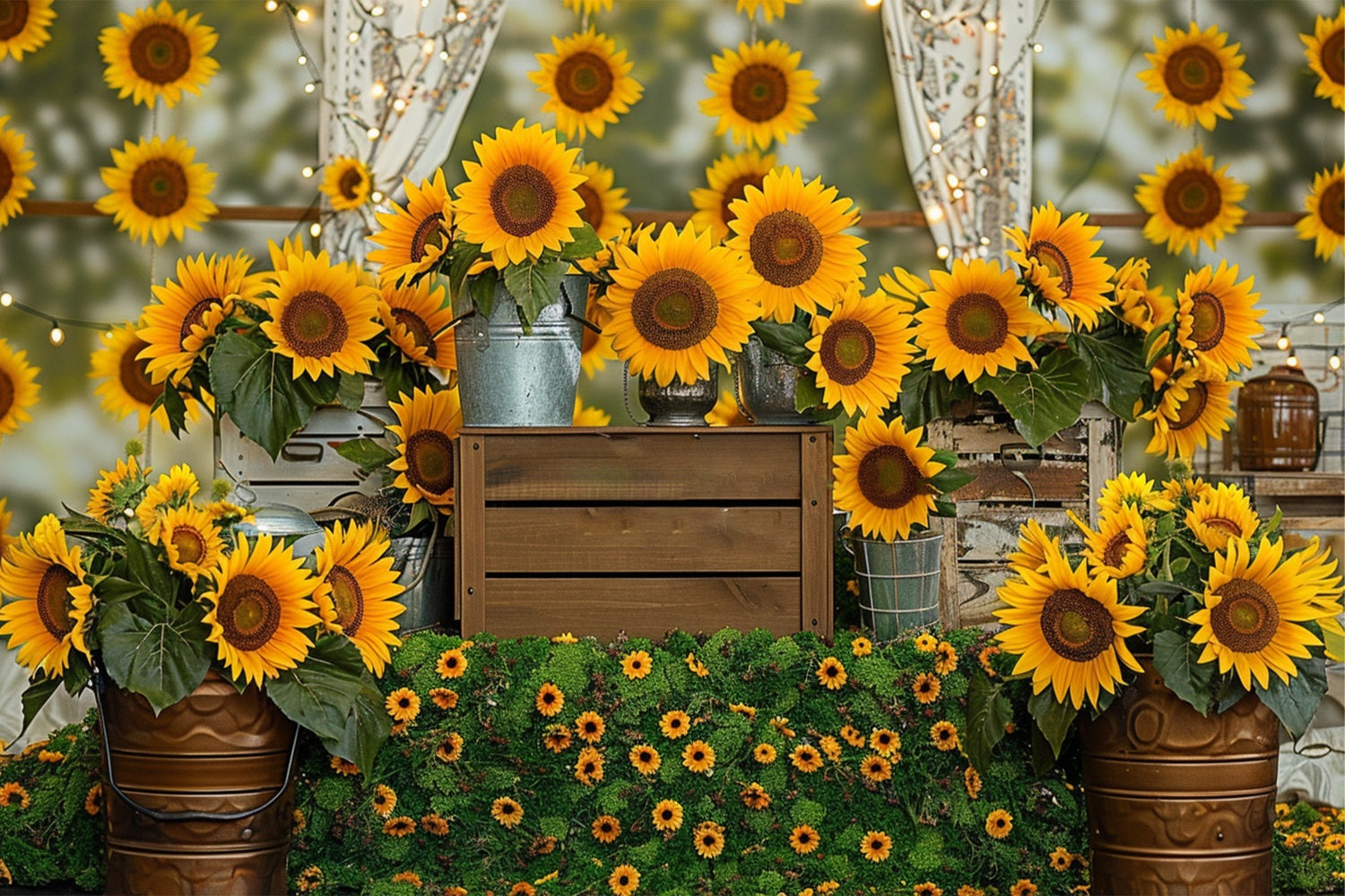 Cassa Di Legno Rustica Sfondo Vibrante Di Girasole Autunnale BRP9-128