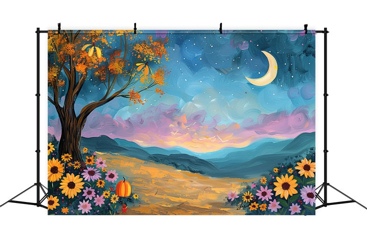 Sfondo Di Fiori Di Cielo Al Chiaro Di Luna Dell'Albero Autunnale BRP9-132