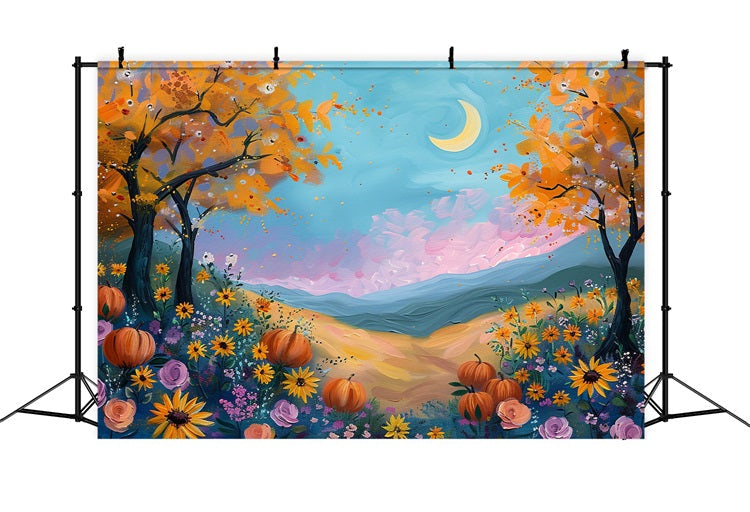 Sfondo Di Fiori Di Zucca Di Campo Autunnale Al Chiaro Di Luna BRP9-133