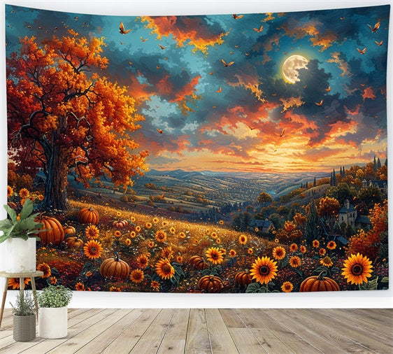 Sfondo Del Cielo Incandescente Dei Girasoli Dell'Albero Autunnale BRP9-135