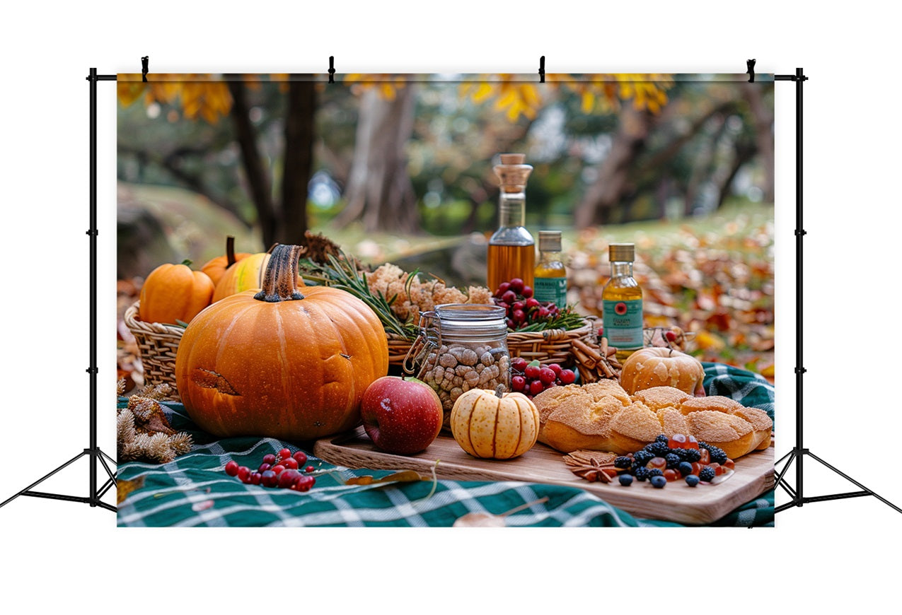 Caldo Autunno Picnic Zucche Delizie Stagionali Sfondo BRP9-144