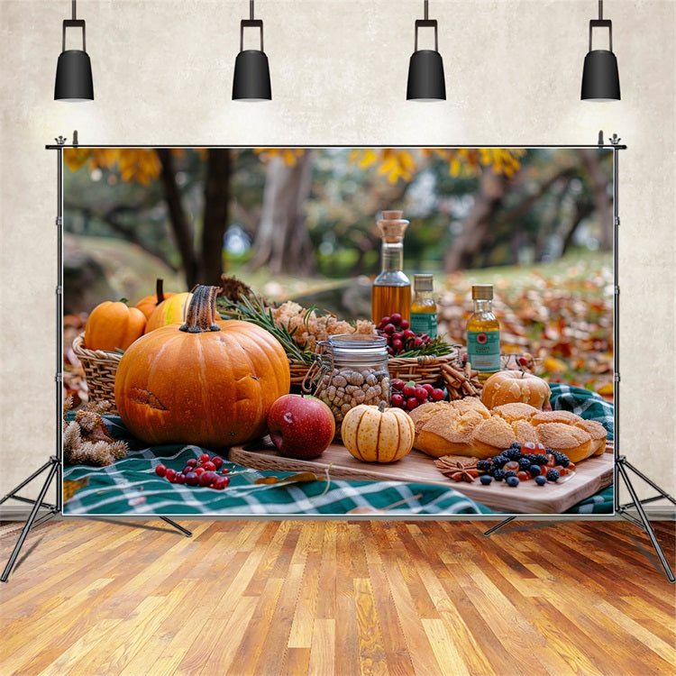 Caldo Autunno Picnic Zucche Delizie Stagionali Sfondo BRP9-144