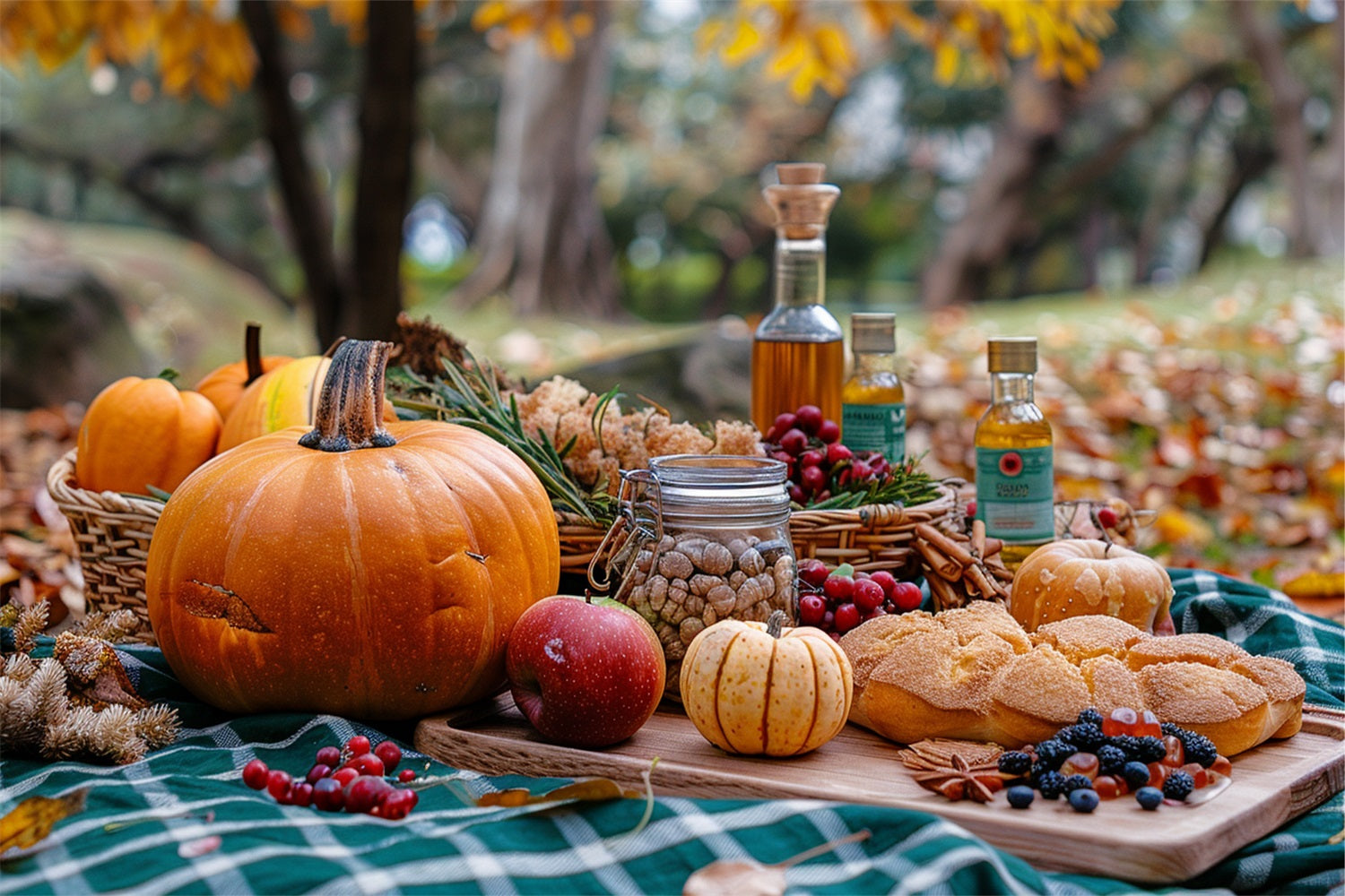Caldo Autunno Picnic Zucche Delizie Stagionali Sfondo BRP9-144