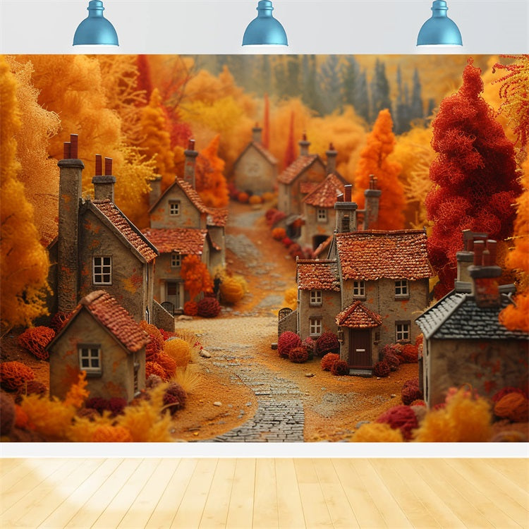 Libro Di Fiabe Autunno Villaggio Caldo Arancio Sfondo BRP9-149