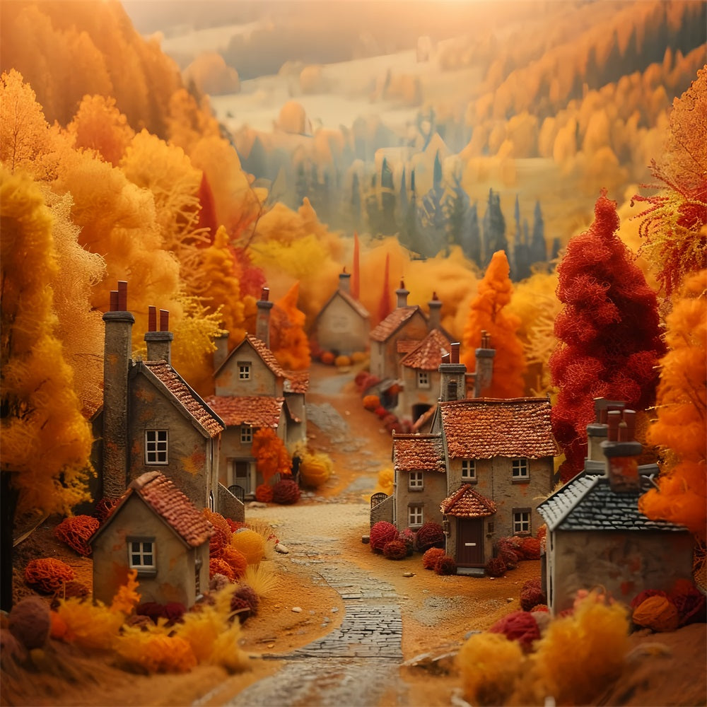 Libro Di Fiabe Autunno Villaggio Caldo Arancio Sfondo BRP9-149