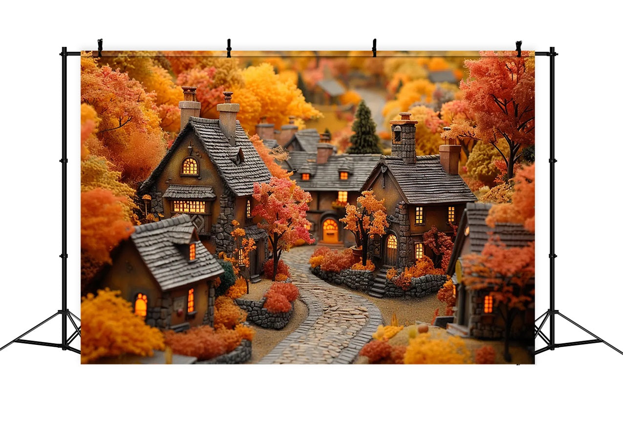 Sfondo Delle Finestre Del Cottage Luminoso Dell'Accogliente Villaggio Autunnale BRP9-151