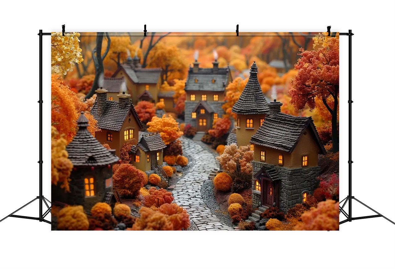 Sfondo Del Villaggio Autunnale Dei Cottage Con Foglie Dorate BRP9-152