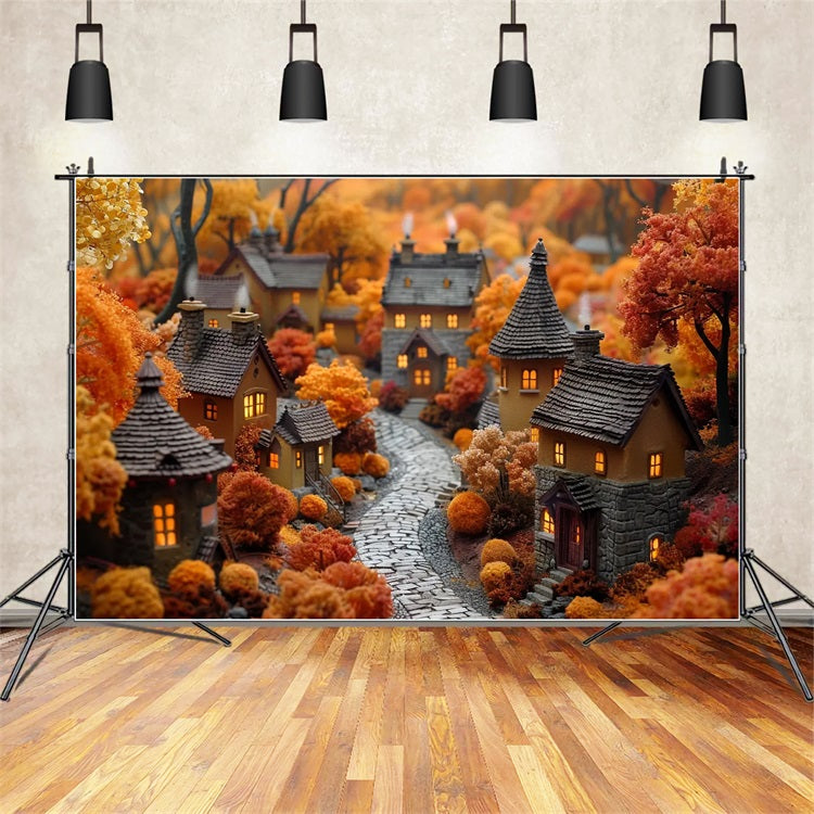 Sfondo Del Villaggio Autunnale Dei Cottage Con Foglie Dorate BRP9-152