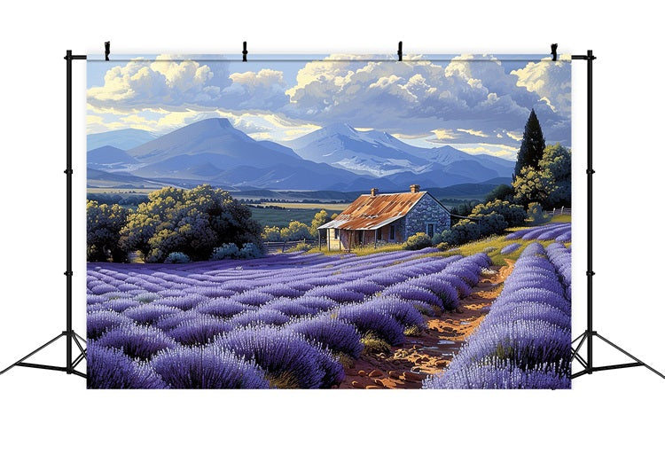 Campi Di Lavanda Viola Che Circondano Lo Sfondo Rustico Della Fattoria BRP9-154