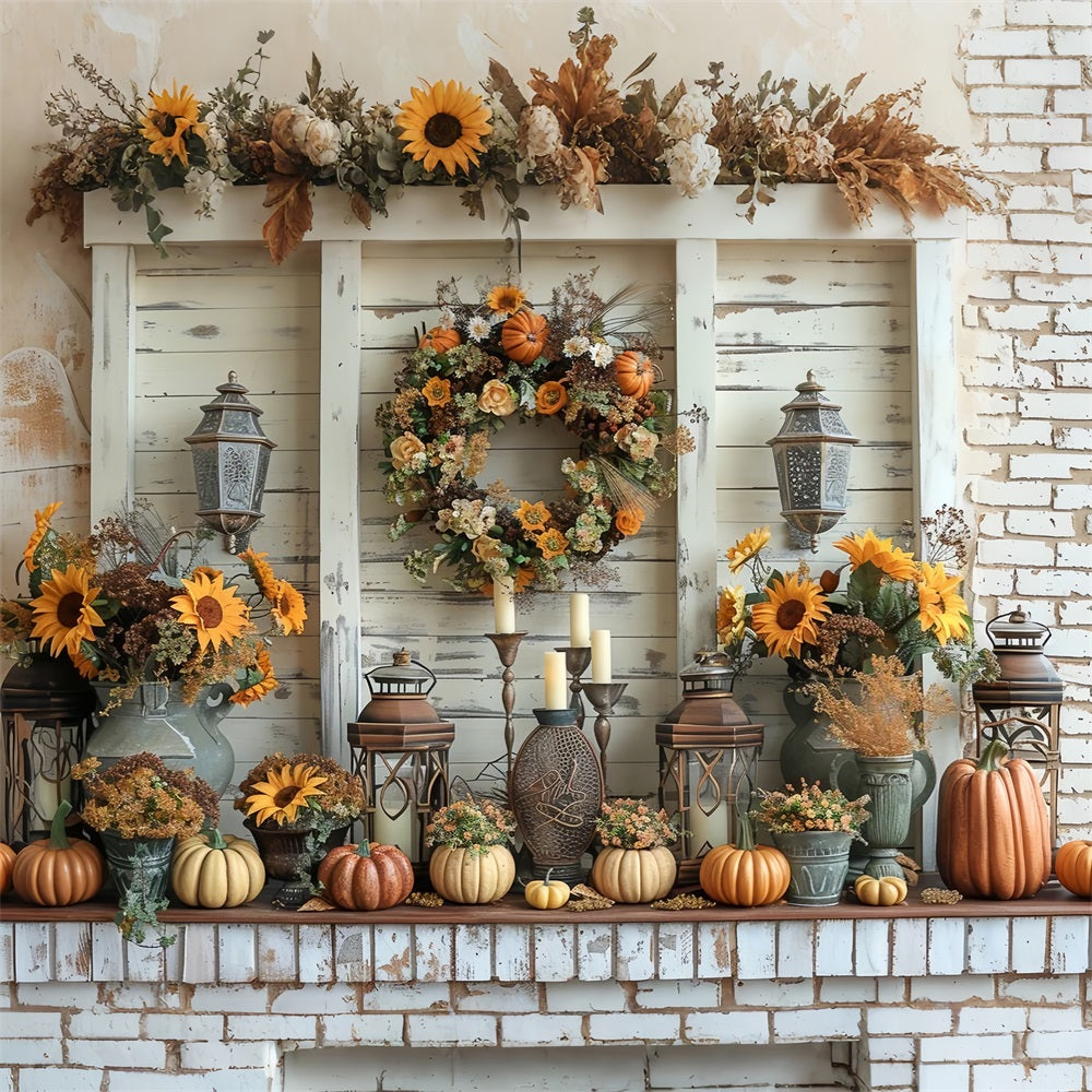 Sfondo Di Girasoli Con Corona Di Zucca E Raccolta Autunnale BRP9-158