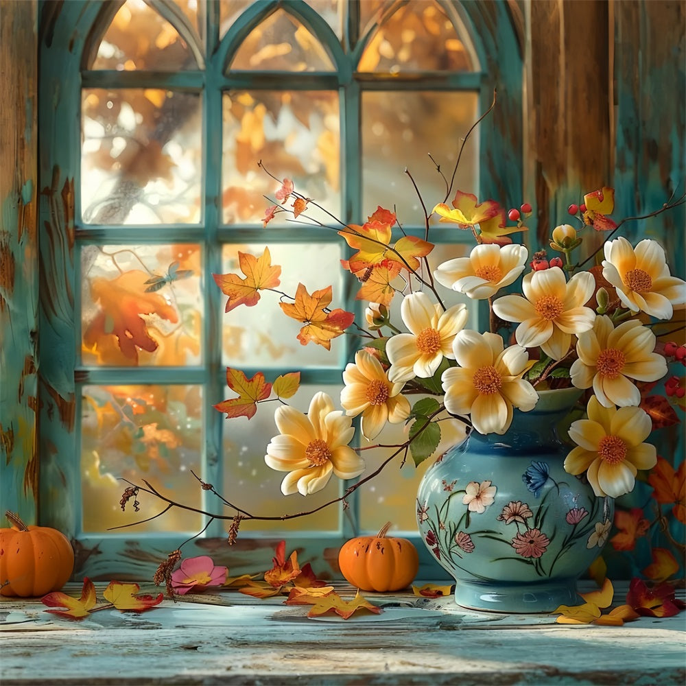 Scena Della Finestra Autunnale Sfondo Di Fiori Di Zucca BRP9-168
