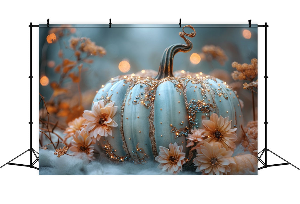 Elegante Sfondo Autunnale Con Accenti Floreali Di Zucca Scintillante BRP9-179