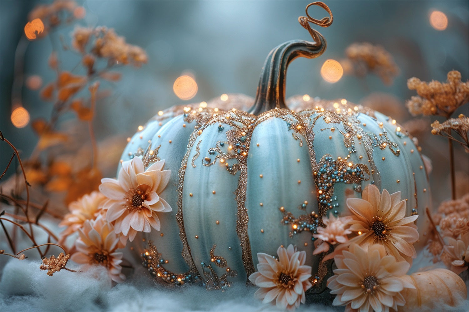 Elegante Sfondo Autunnale Con Accenti Floreali Di Zucca Scintillante BRP9-179