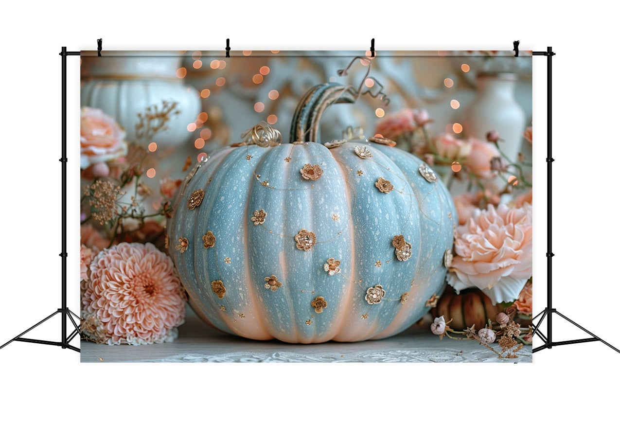 Delicato Sfondo Con Accenti Floreali Glitterati Di Zucca Blu BRP9-180