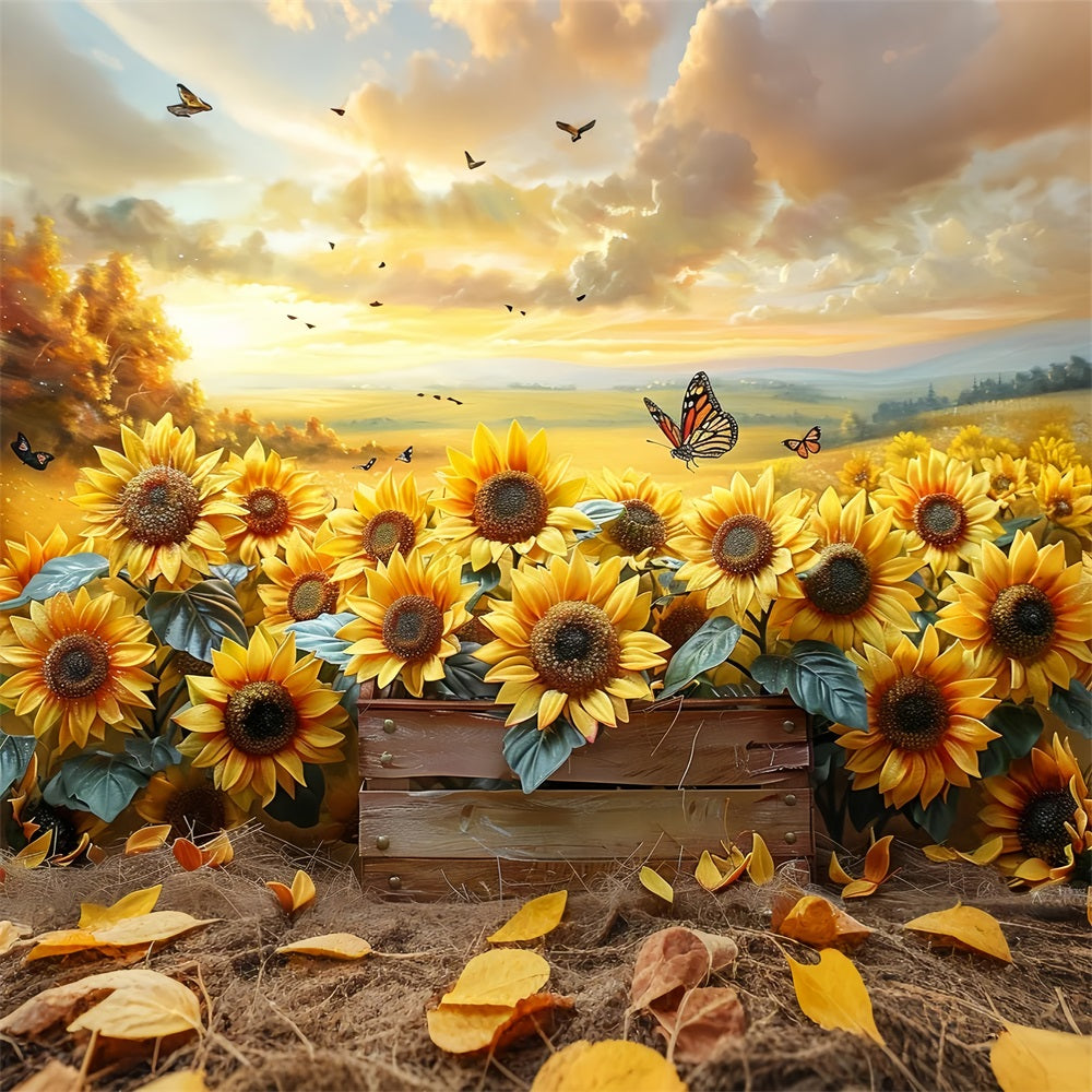Sfondo Di Farfalle Di Luce Autunnale Da Giardino Di Girasole BRP9-182