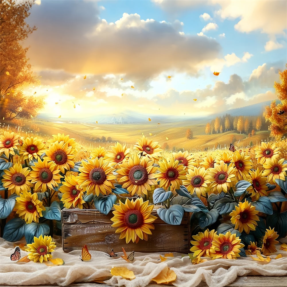 Girasoli Autunnali Che Cadono Petali Di Luce Calda Sullo Sfondo BRP9-184