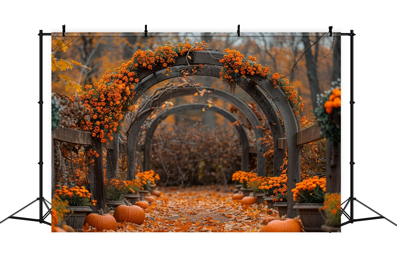 Sfondo Autunnale Con Foglie Cadenti Di Zucche Floreali Ad Arco BRP9-188