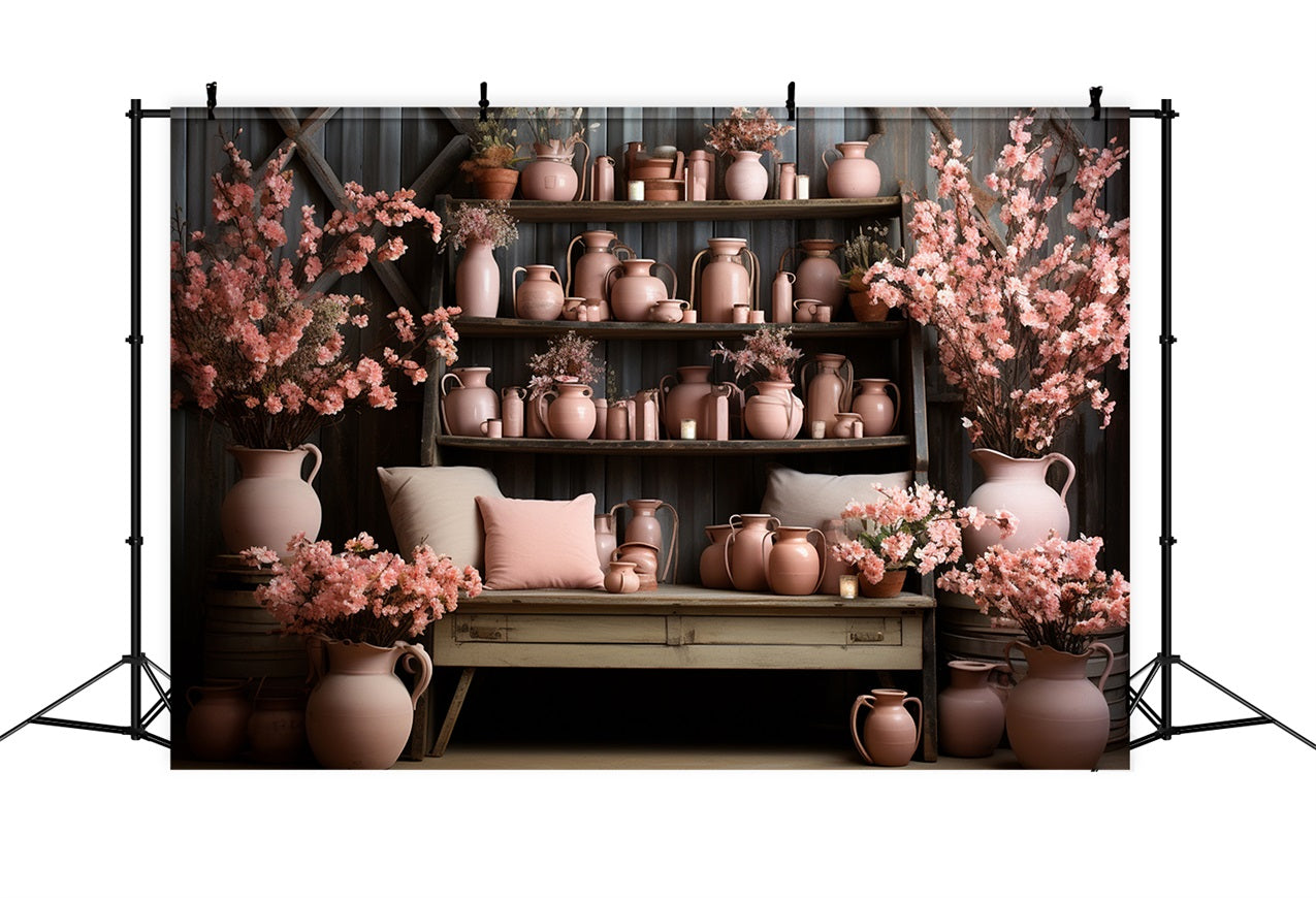 Sfondo In Ceramica Rosa Vintage Con Decorazioni In Fiore Di Ciliegio BRP9-193