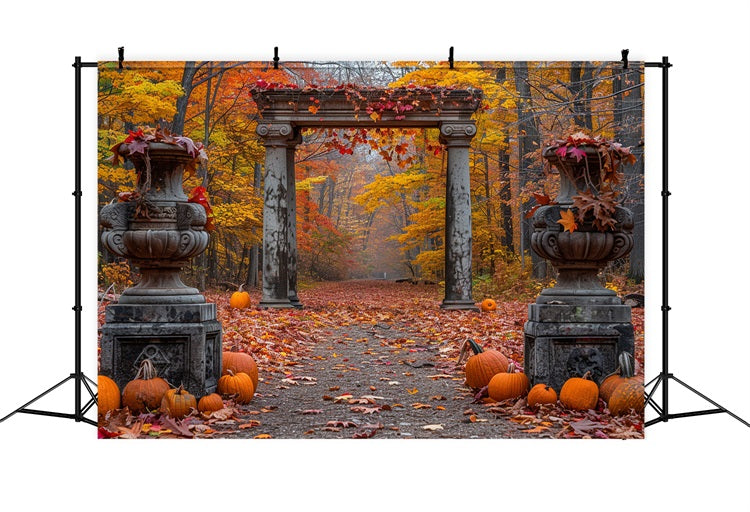 Sfondo Di Colonne Di Pietra Della Foresta Autunnale Incantata BRP9-208