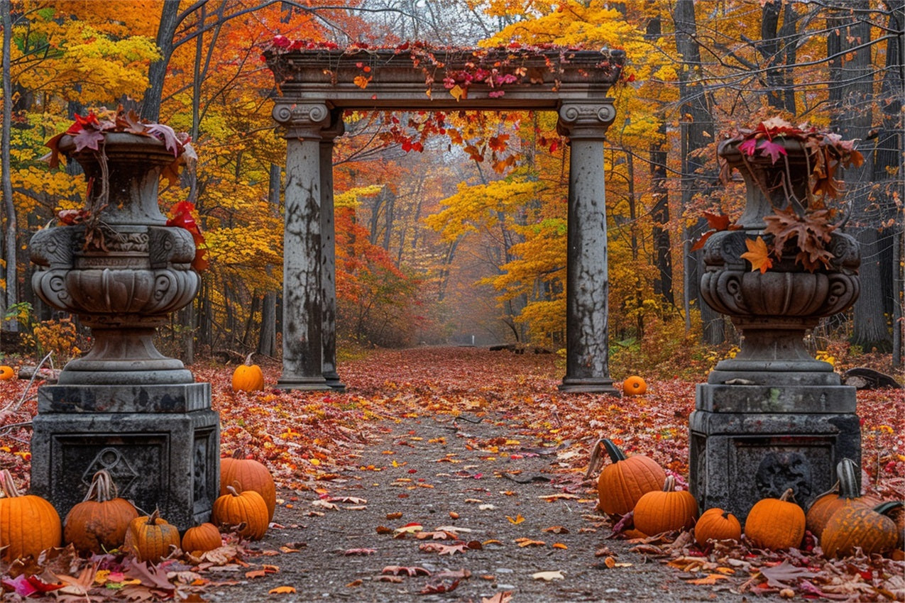 Sfondo Di Colonne Di Pietra Della Foresta Autunnale Incantata BRP9-208
