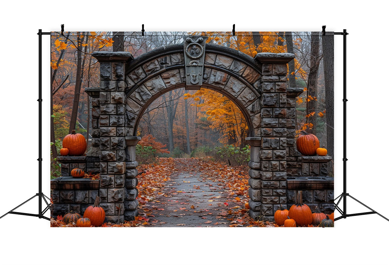 Sfondo Della Scena Autunnale Della Zucca Con Arco In Pietra Antica BRP9-209