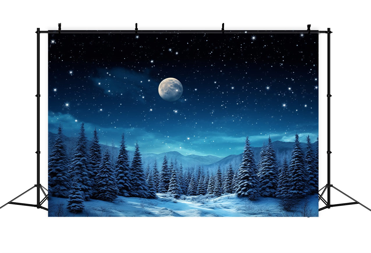 Sfondo Fotografico Con Alberi Innevati Cielo Notturno Invernale BRP9-210