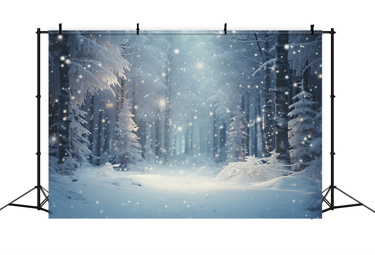Sfondo Della Foresta Incantata Delle Nevicate Della Notte Invernale BRP9-222