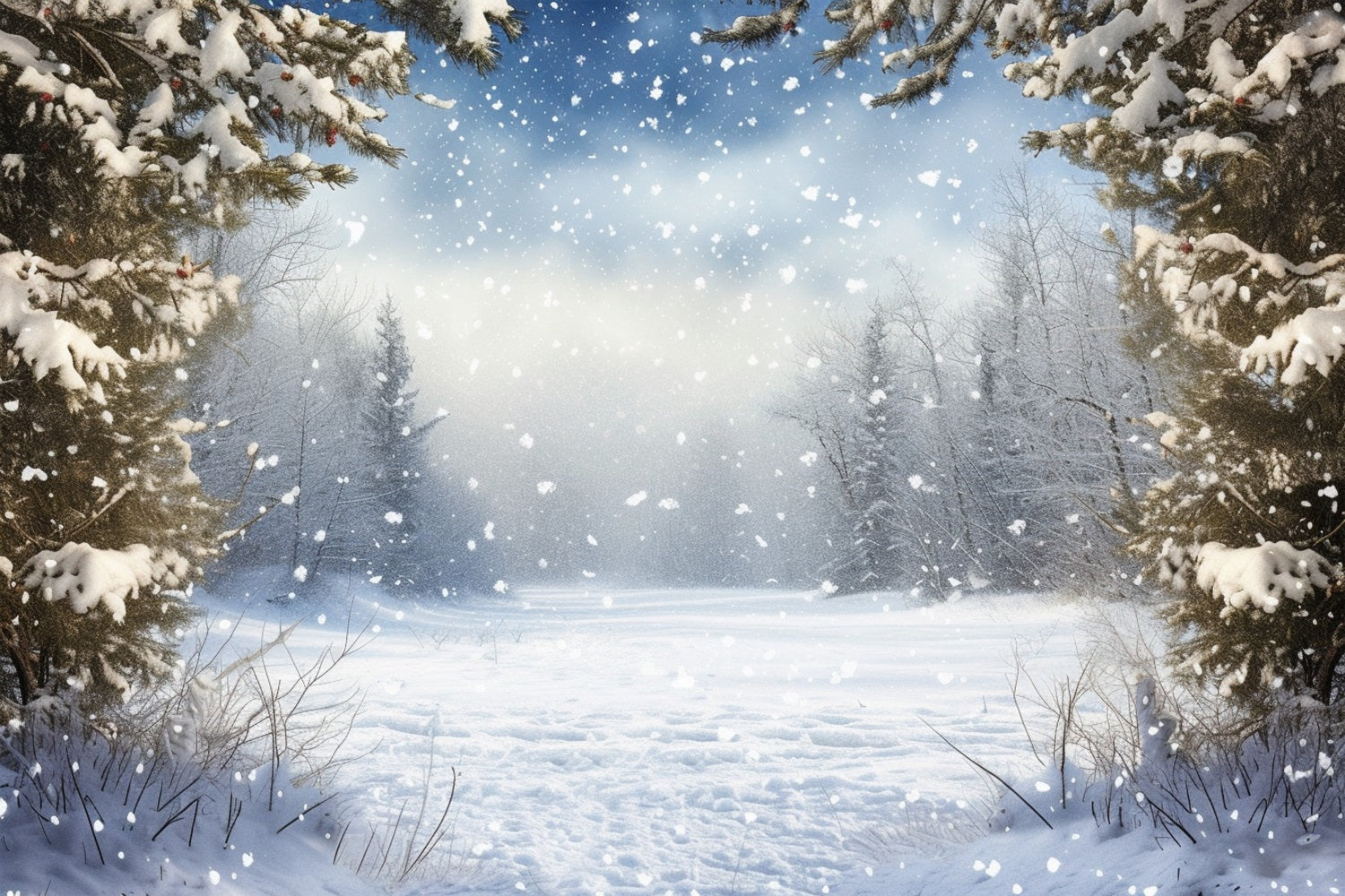 Sfondo Invernale Di Neve Ricoperta Di Pineta BRP9-223