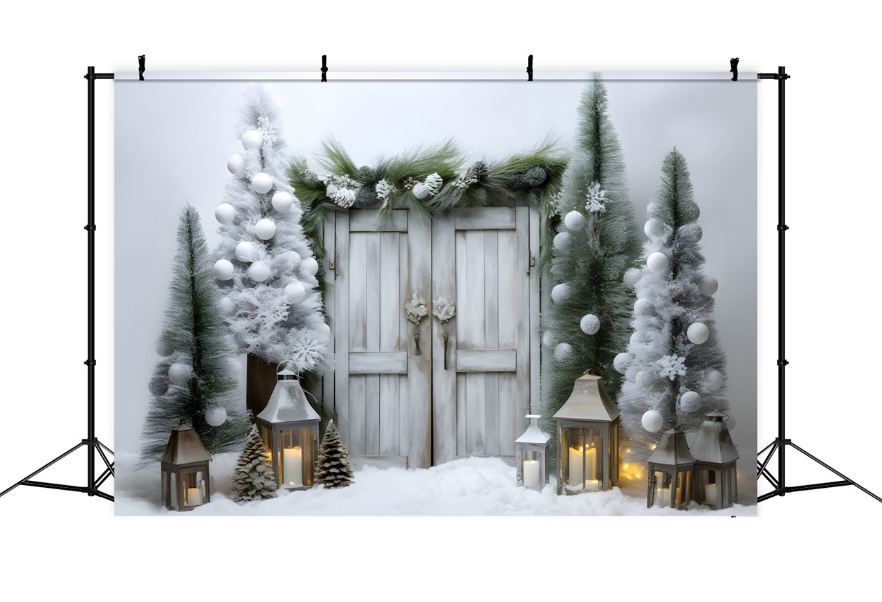 Sfondo Della Porta Del Paese Delle Meraviglie Invernale Illuminato Dalla Lanterna Innevata BRP9-258