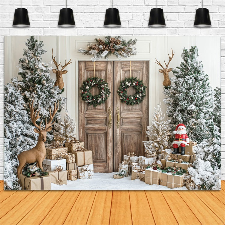 Sfondo Rustico Con Decorazioni Per Renne Di Babbo Natale Per Porta Invernale BRP9-260