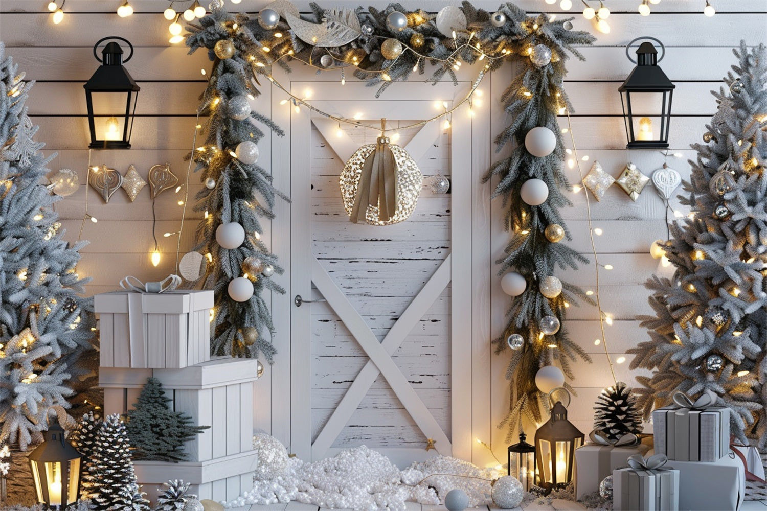 Sfondo Di Luci Di Pini Smerigliati Per Porta Winter Wonderland BRP9-261