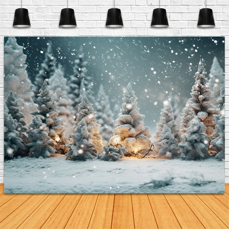Sfondo Fotografico Con Fiocchi Di Neve Nella Foresta Notturna Invernale BRP9-268