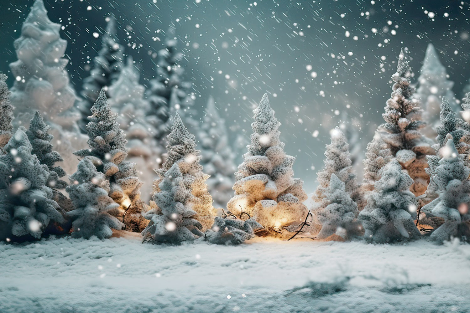 Sfondo Fotografico Con Fiocchi Di Neve Nella Foresta Notturna Invernale BRP9-268