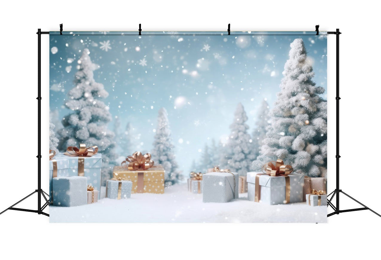 Sfondo Di Decorazioni Regalo Per Le Vacanze Con Alberi Innevati Invernali BRP9-269