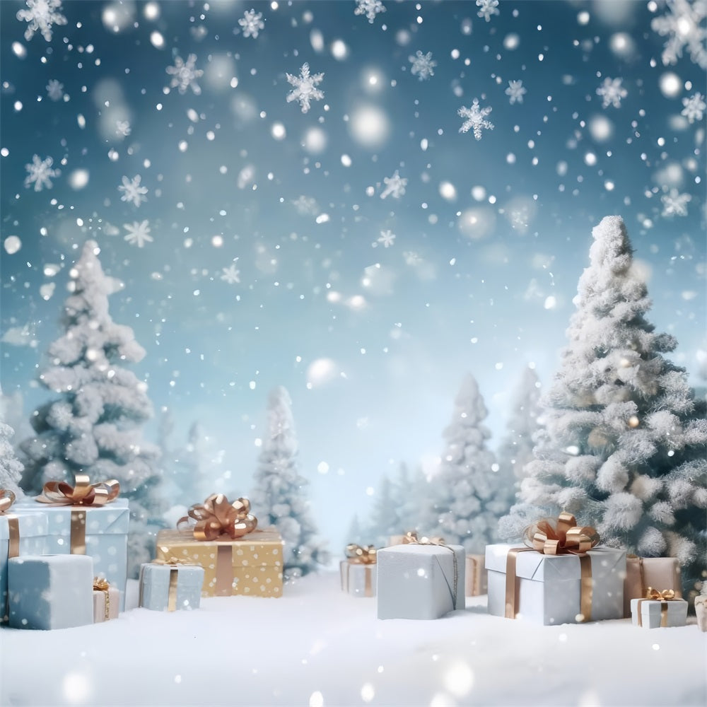 Sfondo Di Decorazioni Regalo Per Le Vacanze Con Alberi Innevati Invernali BRP9-269