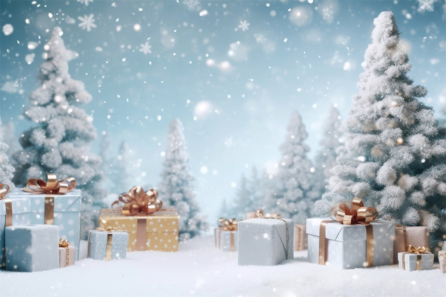 Sfondo Di Decorazioni Regalo Per Le Vacanze Con Alberi Innevati Invernali BRP9-269