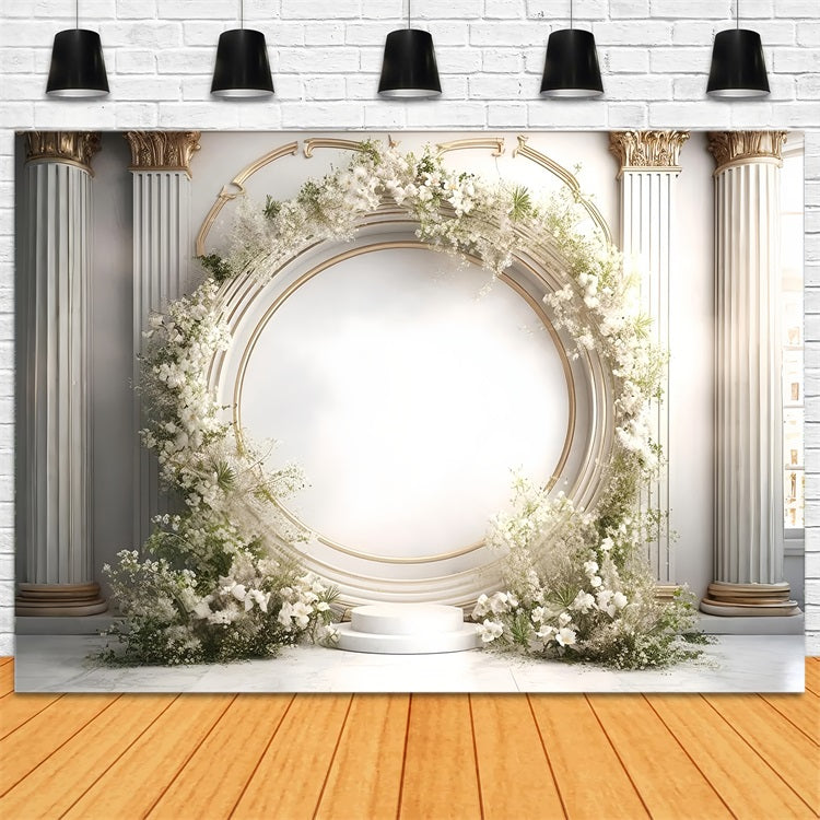 Elegante Sfondo Floreale Bianco Con Colonne Ad Arco Boho BRP9-271