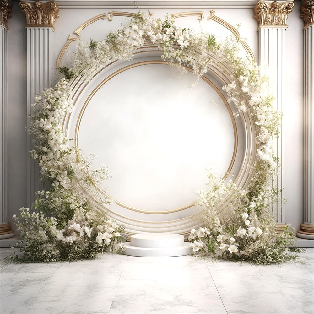 Elegante Sfondo Floreale Bianco Con Colonne Ad Arco Boho BRP9-271