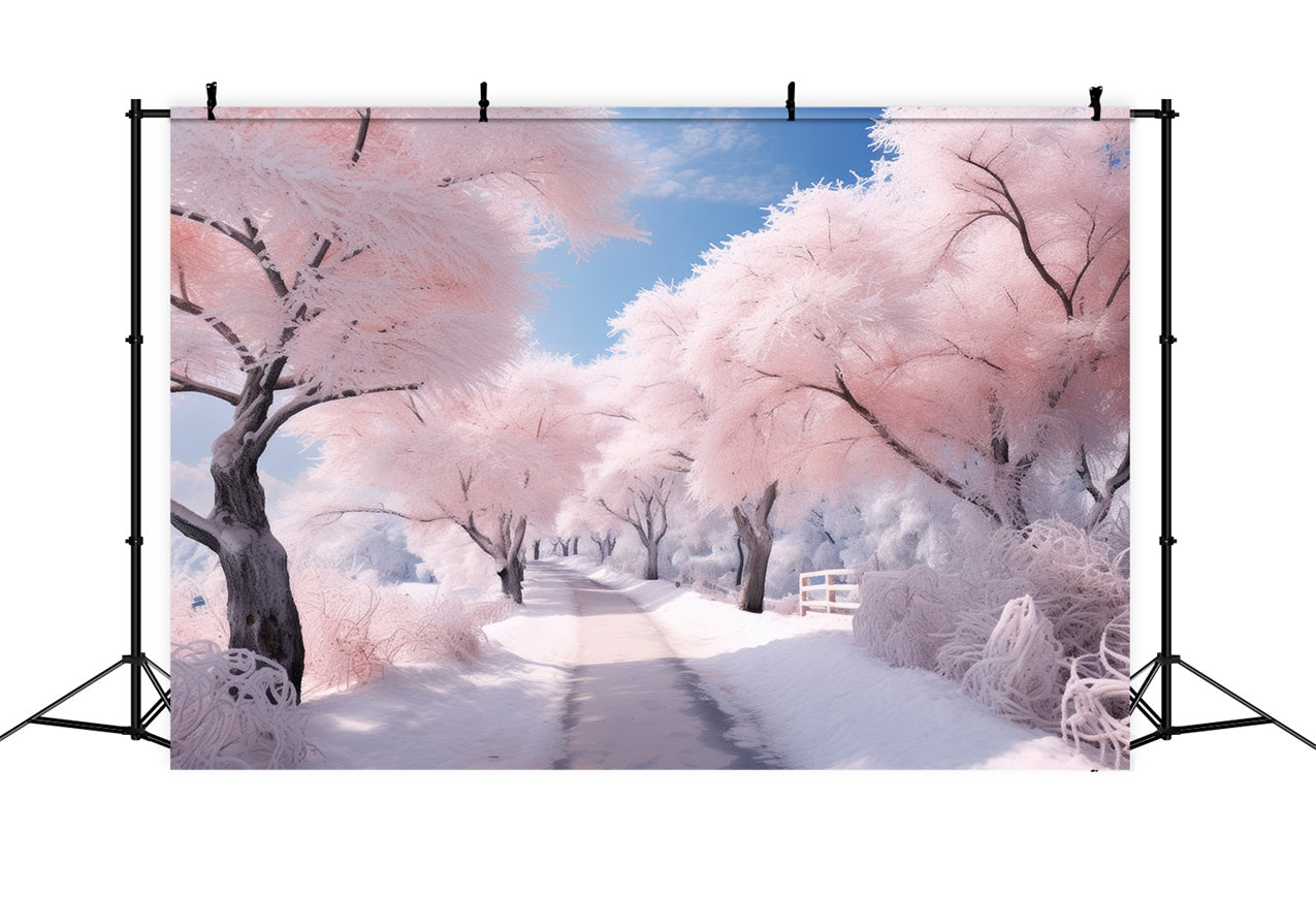Incantevole Sfondo Invernale Del Paese Delle Meraviglie Dell'Albero Rosa Invernale BRP9-276