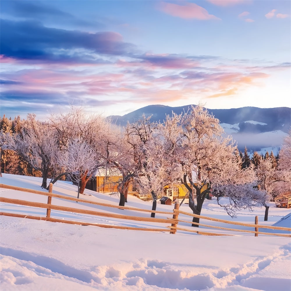 Sfondo Fotografico Con Cielo Rosa E Alberi Invernali In Fattoria BRP9-282