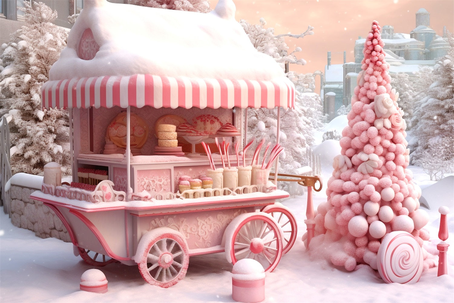Sfondo Del Paese Delle Meraviglie Gelido Invernale Del Carrello Candyland BRP9-285