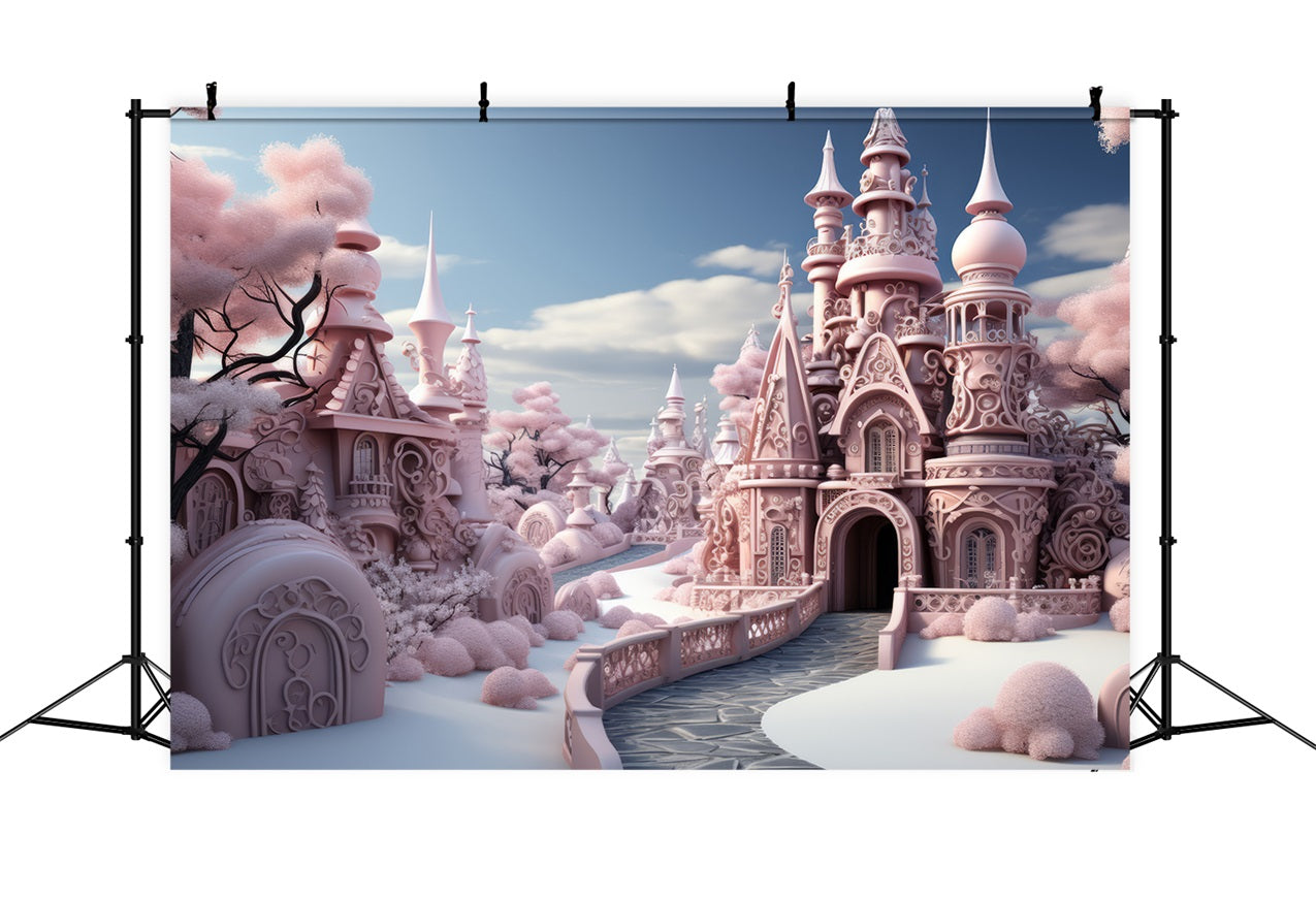 Sfondo Fantasy Castello Invernale Rosa Da Favola BRP9-286
