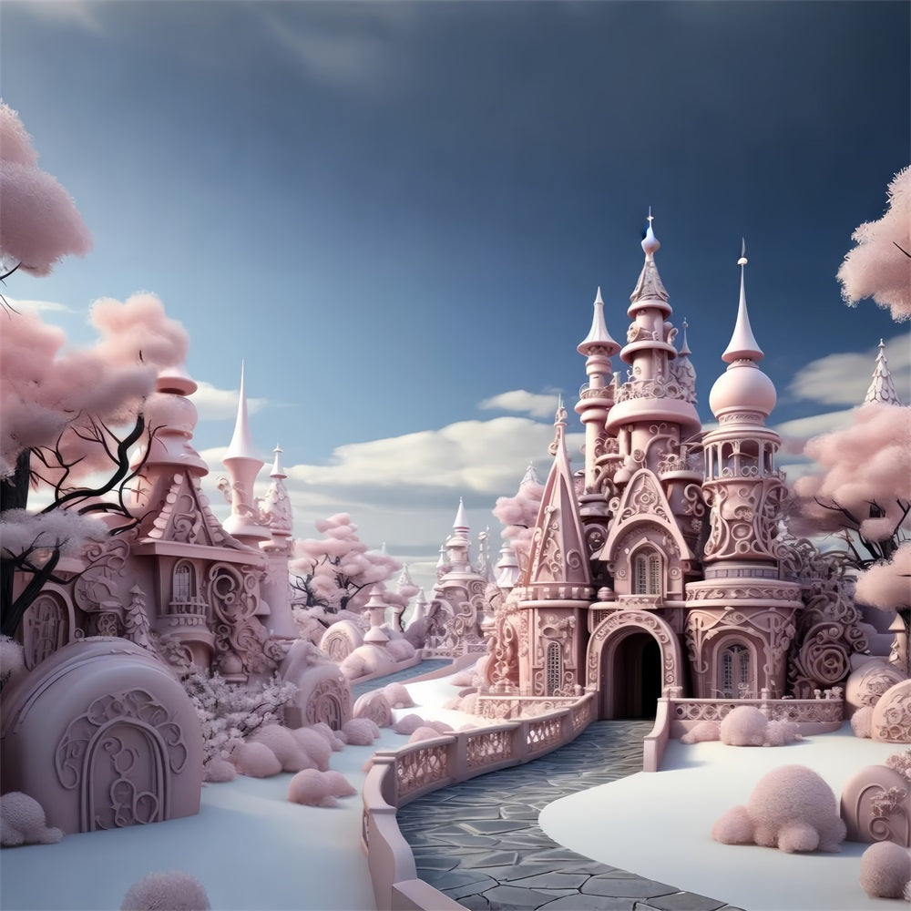 Sfondo Fantasy Castello Invernale Rosa Da Favola BRP9-286