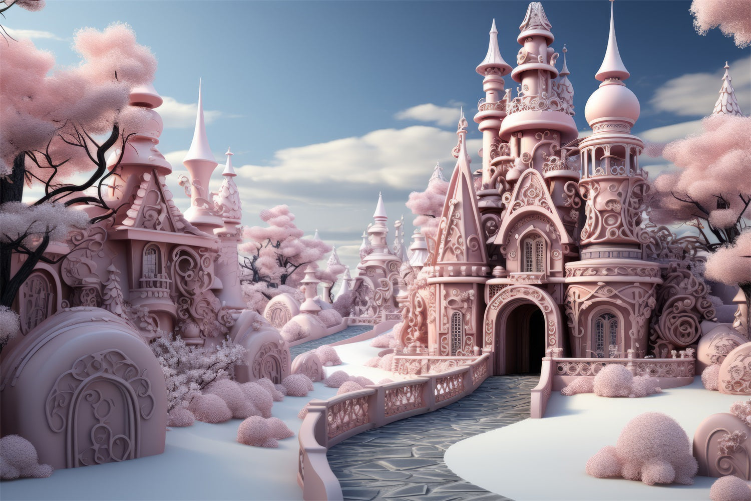 Sfondo Fantasy Castello Invernale Rosa Da Favola BRP9-286