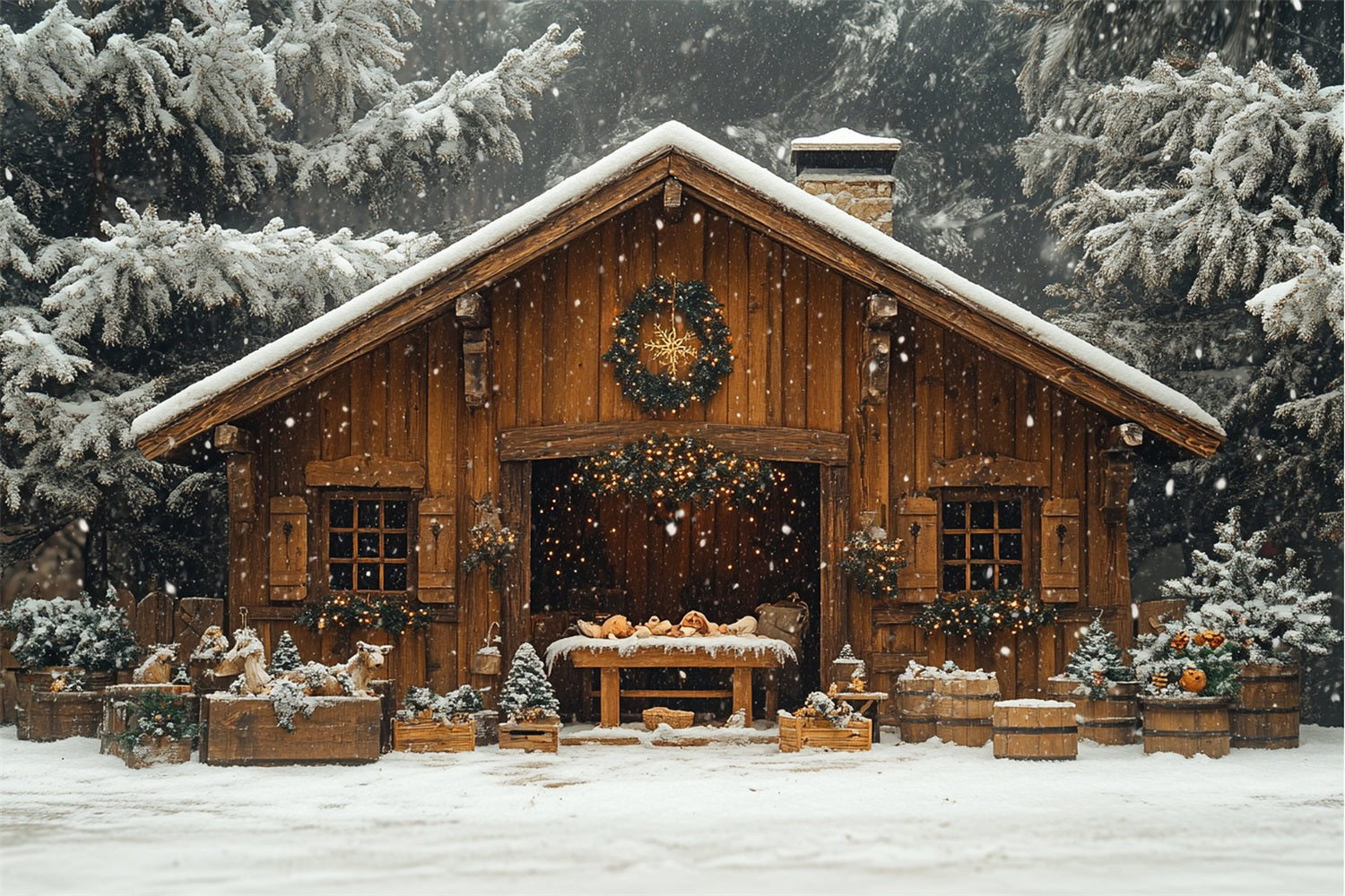 Sfondo Di Cabina Accogliente Foresta Coperta Di Neve Invernale BRP9-302