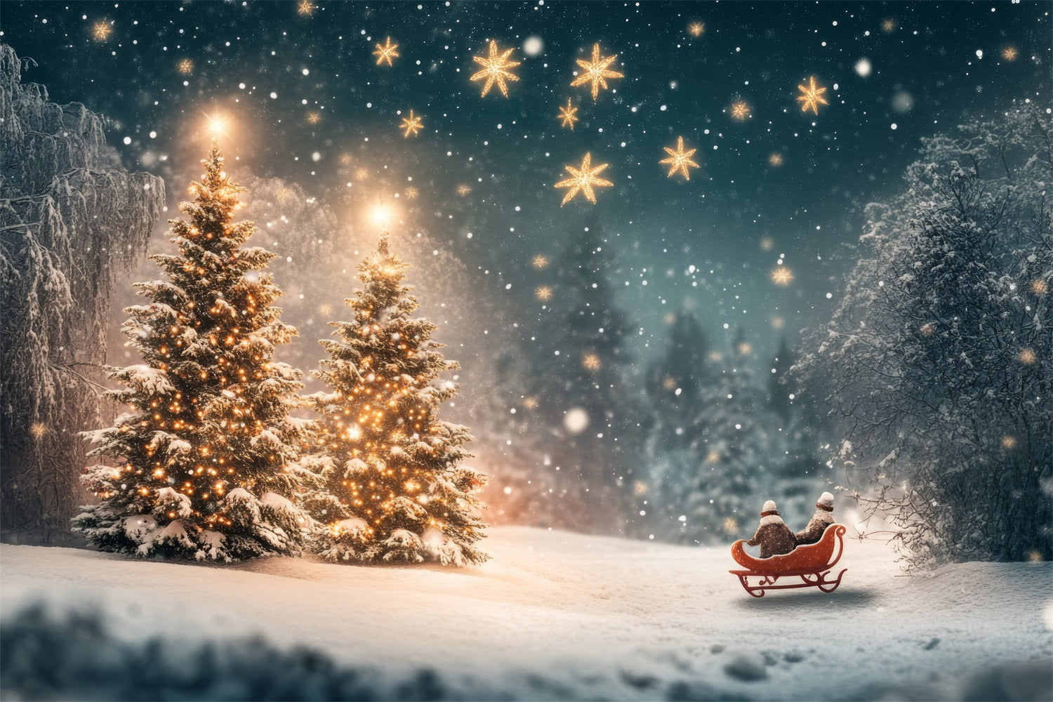 Alberi Forestali Illuminati Sotto Lo Sfondo Del Cielo Innevato BRP9-306