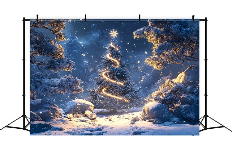 Sfondo Luminoso Di Notte Della Foresta Invernale Di Abete BRP9-307