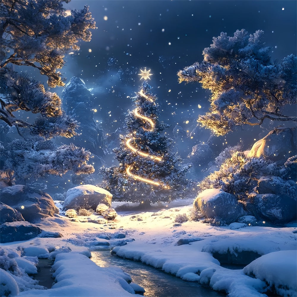 Sfondo Luminoso Di Notte Della Foresta Invernale Di Abete BRP9-307