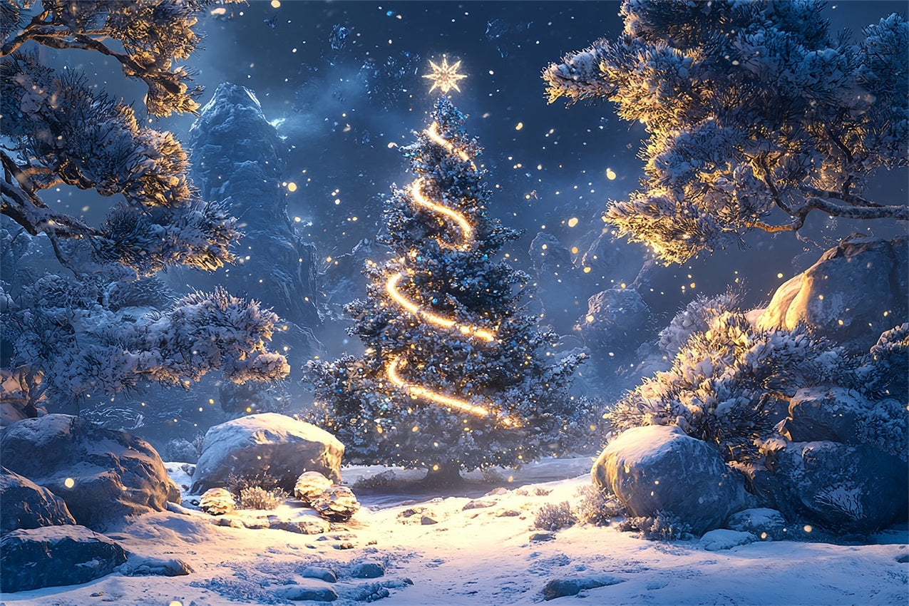 Sfondo Luminoso Di Notte Della Foresta Invernale Di Abete BRP9-307
