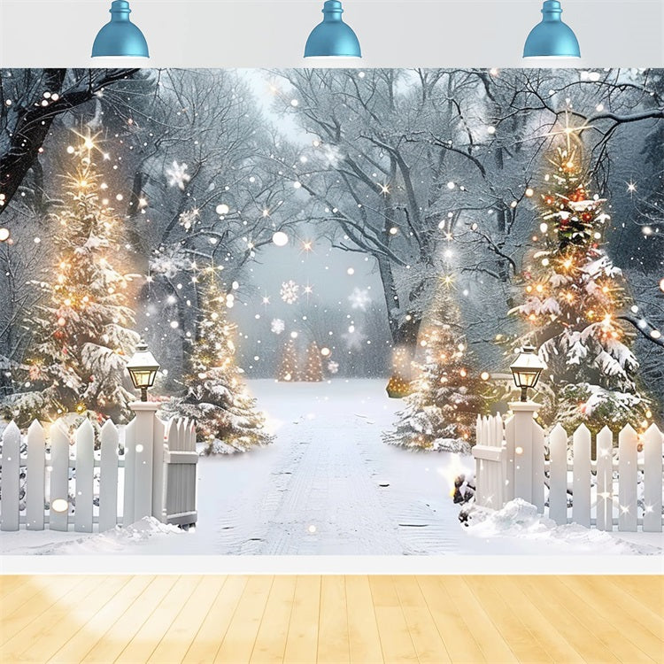 Sfondo Di Scena Notturna Della Foresta Invernale Con Alberi Luminosi BRP9-315